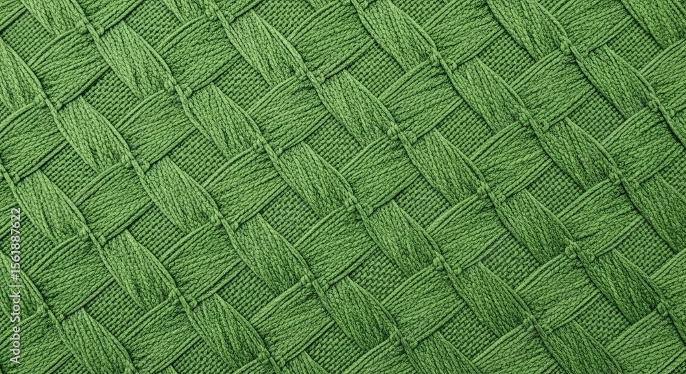 Poster woven green texture: a close-up image showcases a detailed texture of intertwined green fibers, crea