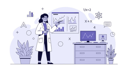 Scientist Analyzing Data Trends In Modern Laboratory For Scientific Breakthrough