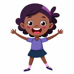 Obraz premium excited dark skin girl, happy black girl, joyful girl, cheerful child, smiling girl, energetic girl, full body girl, full-length girl, standing girl, cartoon girl, child character, dark skin kid, Afri