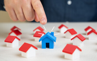 A man chooses a house. Real estate selection. Affordability, lifestyle needs, market research,...