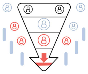 Flat Infographic With Funnel-Shaped Chart and User Icons Flowing Downward, Featuring a Business Growth Theme With a Clean and Minimal Style