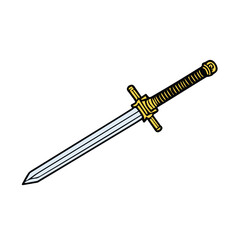 Historical sword illustration with detailed design elements. Sharp, angled weapon display with a plain white background.