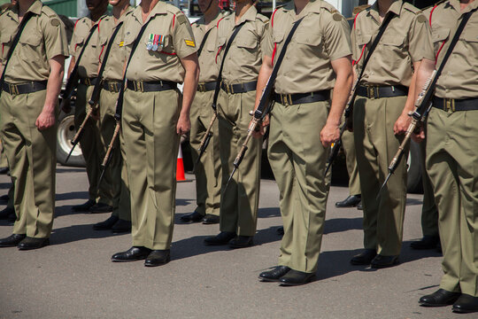 Army soldiers standing in ranks during the freedom of entry ceremony