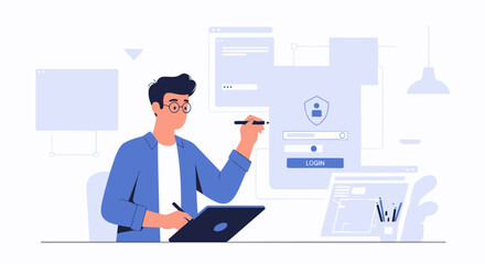 Web Developer Working On User Interface Design With Security Authentication Access