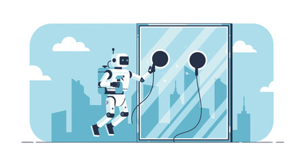Futuristic Automated Window Cleaning Service Depicting Innovation And Urban Efficiency