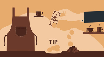 Generous Coffeehouse Tipping: A Hand Gives Cash To Show Appreciation For Service