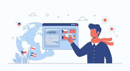 Globalize Website For Different Languages With Translator And Programmer Concept