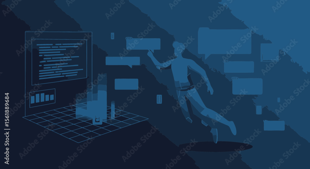 Poster immersive technology interface man interacting with virtual reality world