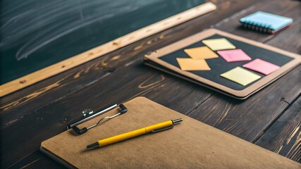 Back to school supplies on wooden desk background