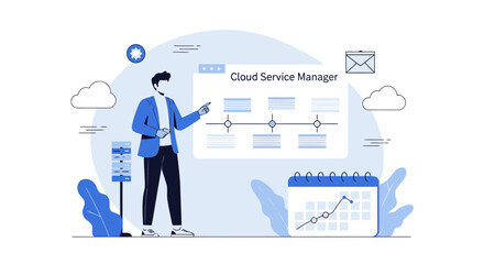 Illustrative Cloud Service Manager Presenting Technology Solutions Visually