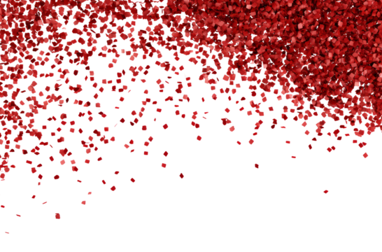 Red confetti create festive mood