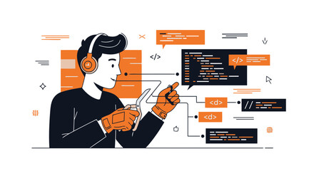 Innovative Technology Worker Connecting the Virtual Code With Cutting Edge Device