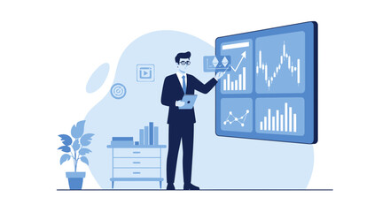 Investor Analyzing Stock Market Trends with Graph Visualizations Charts