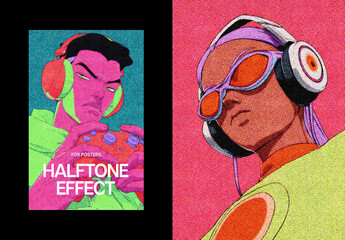 Pop Halftone Poster Photo Effect Mockup