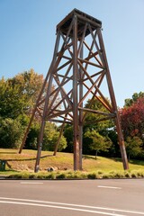 Old Wooden Mineshaft Tower in Historic Mining Area