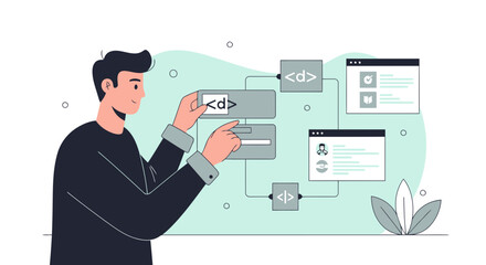 Young Developer Creating Coding And Programming Conceptual Illustration Design