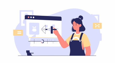 Young Woman Creating Digital Animation In Interface Design Program Software