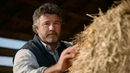 A farmer feeding cattle with hay and lush pasture - Powered by Adobe