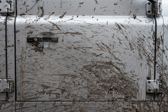 Detail of a four wheel drive vehicle splattered with mud