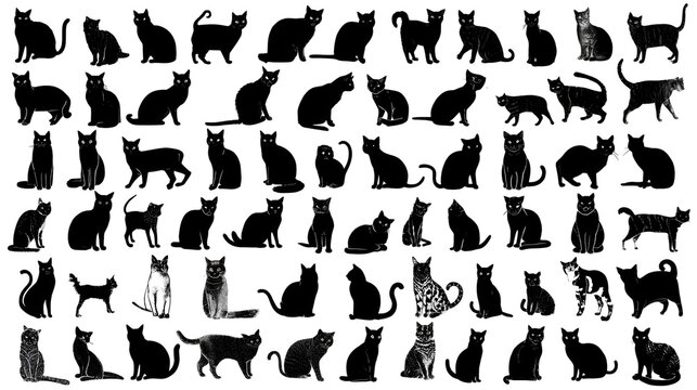 Numerous Black Cats Silhouettes A Dark Feline Art Print
