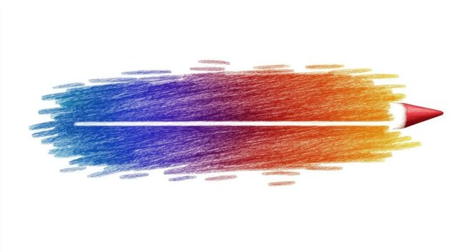 A colorful crayon, depicted with a spectrum of blended colors, creating a gradient effect. The crayon is shown in profile, with a red tip and a central white line