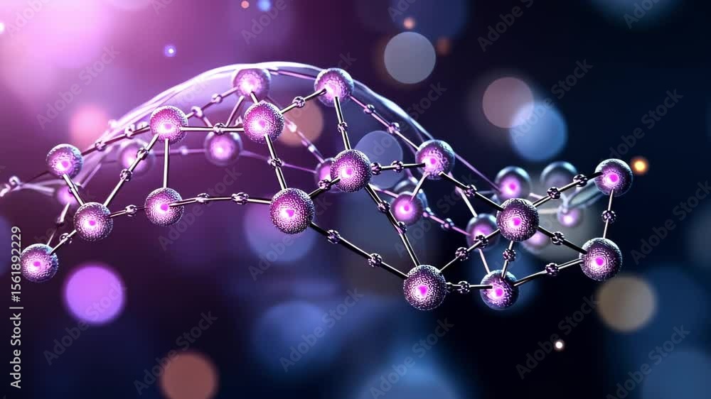 Poster a visually abstract representation of a molecular structure with glowing spheres and connections, se
