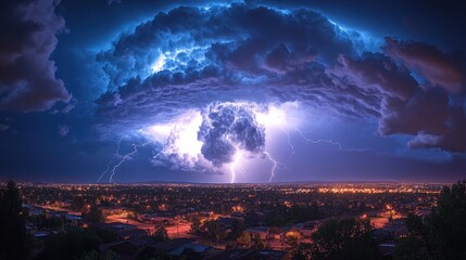 Stormy night over city lights