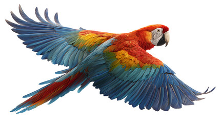 Obraz premium Scarlet Macaw Parrot in Flight Isolated on Transparent Background 
