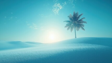 Obraz premium Silver Tree on Snow Field Landscape Scene with Bright Sun and Blue Sky