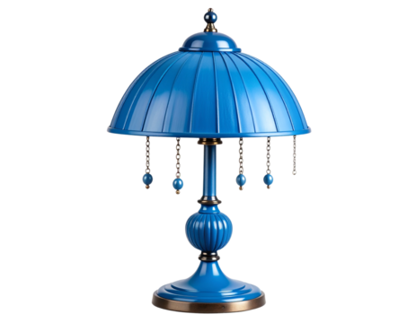 Classic Blue Standing Lamp with Pull Chain Switch and Dome Shade, isolated on a transparent background PNG