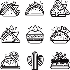 loaded nachos Black Line Editable Icons set