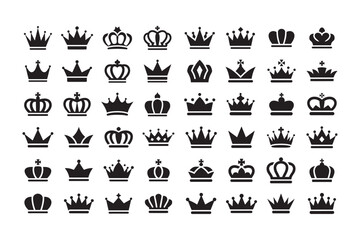 Royal Crown Silhouette Icon Collection Set Vector
