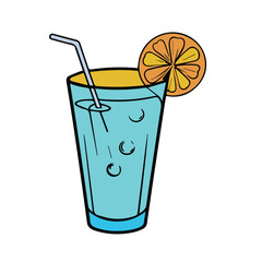 Colorful illustration of a refreshing drink with a vibrant turquoise glass, orange slice, and a straw, showcasing a simple summer beverage.