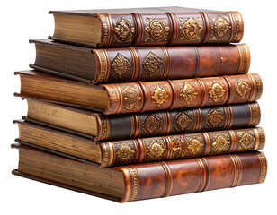 Stack of Vintage Books with Embossed Rose Cover, isolated on a transparent background PNG