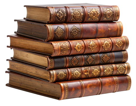 Stack of Vintage Books with Embossed Rose Cover, isolated on a transparent background PNG