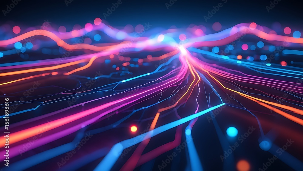 Poster abstract colorful lights glow with speed and motion, creating a dynamic design against the night's d