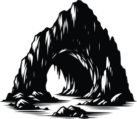 Mountain cave silhouette vector illustration isolated on a white background
