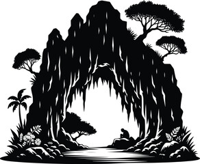 Mountain cave silhouette vector illustration isolated on a white background