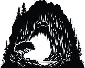 Mountain cave silhouette vector illustration isolated on a white background