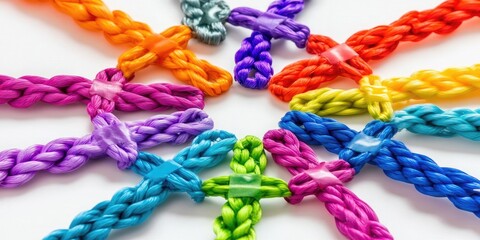Colorful braided cords arranged in a starburst pattern
