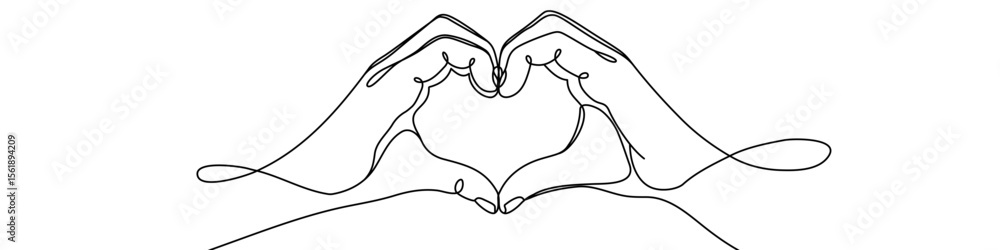 Poster hands making a heart shape in one line art style. hands drawing with editable stroke on white backgr