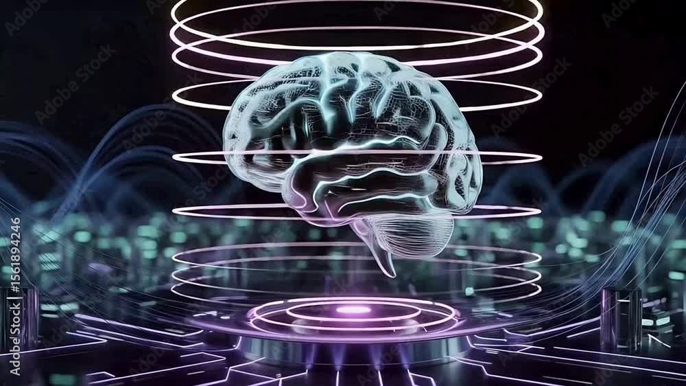 Poster artificial intelligence brain concept with futuristic technology background design