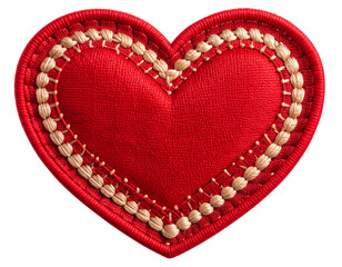Red Embroidered Heart Patch with Detailed Stitching, isolated on a transparent background PNG