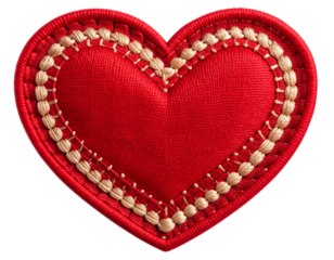 Red Embroidered Heart Patch with Detailed Stitching, isolated on a transparent background PNG