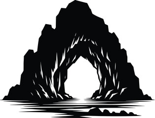 Mountain cave silhouette vector illustration isolated on a white background