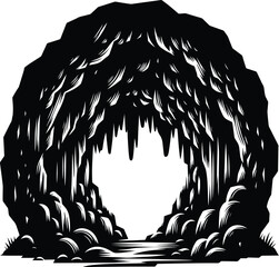Mountain cave silhouette vector illustration isolated on a white background