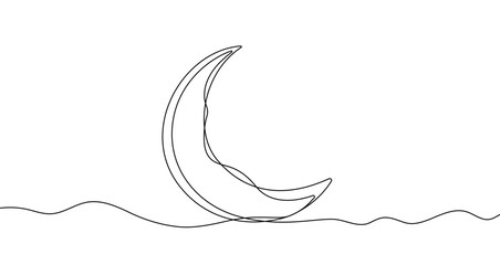 Black moon in one line art style. Moon drawing with editable stroke on white background. Vector illustration.