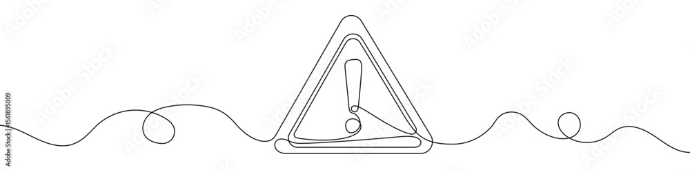 Poster yellow exclamation mark in triangle in one line art style. exclamation mark drawing with editable bl