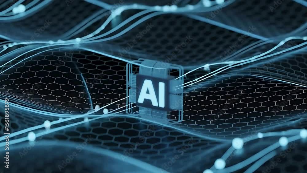 Poster artificial intelligence chip connects to digital network for futuristic technology