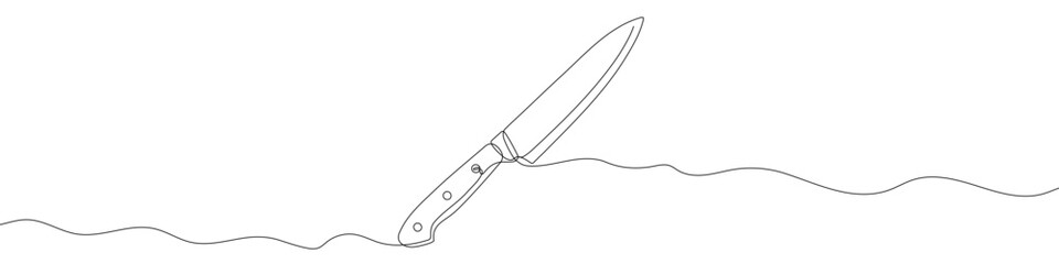 Knife in one line art style. Knife drawing with editable black stroke on white background. Vector illustration.